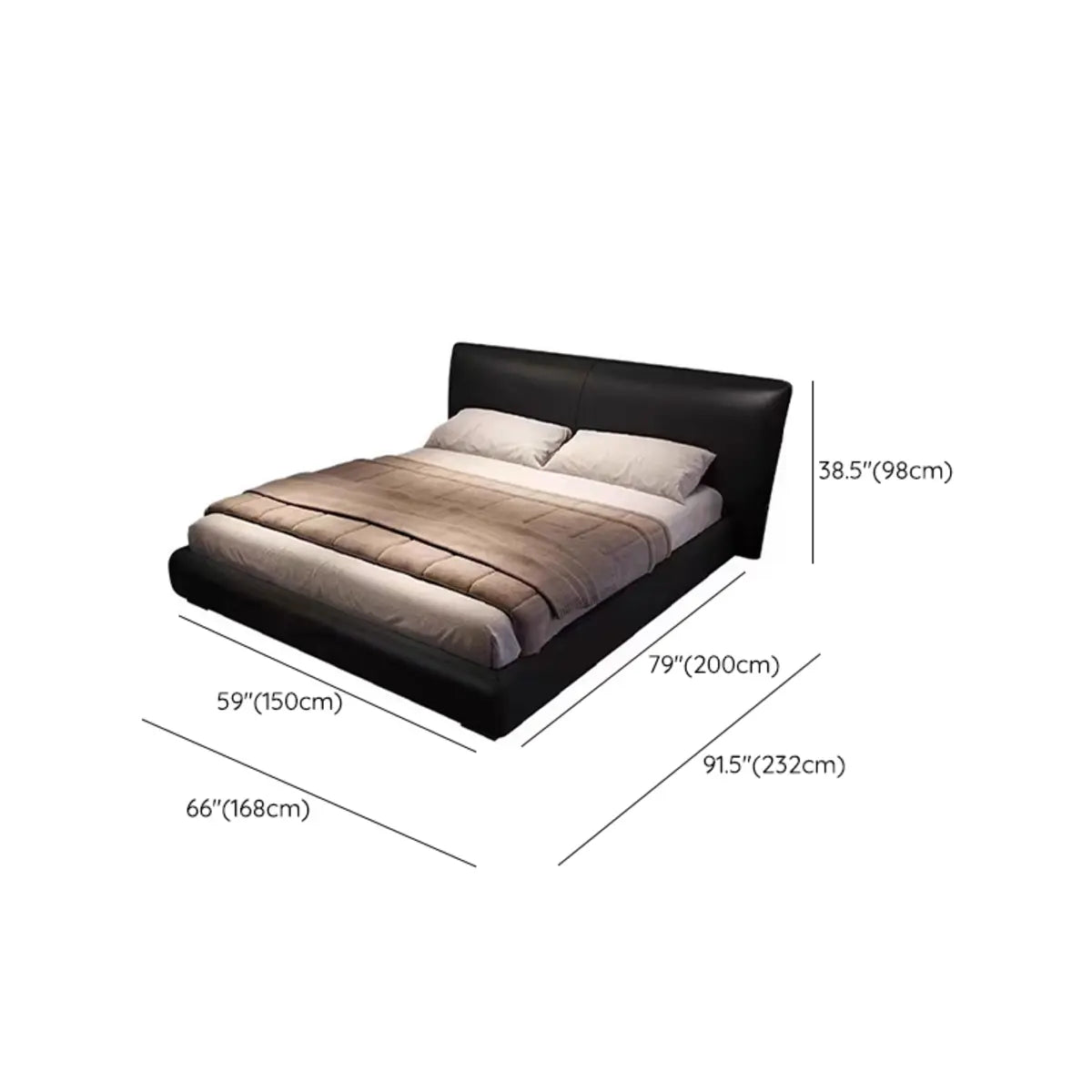 Black King Comfort Leather Upholstered Headboard Bed 