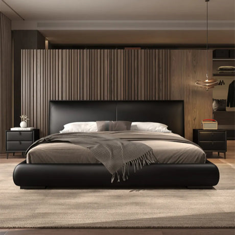 Black King Comfort Leather Upholstered Headboard Bed Image - 2