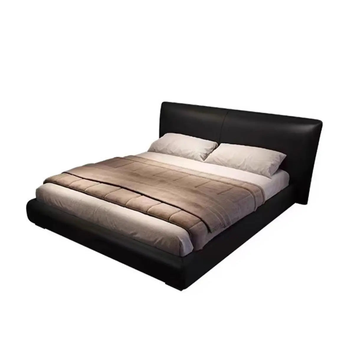 Black King Comfort Leather Upholstered Headboard Bed Image - 5