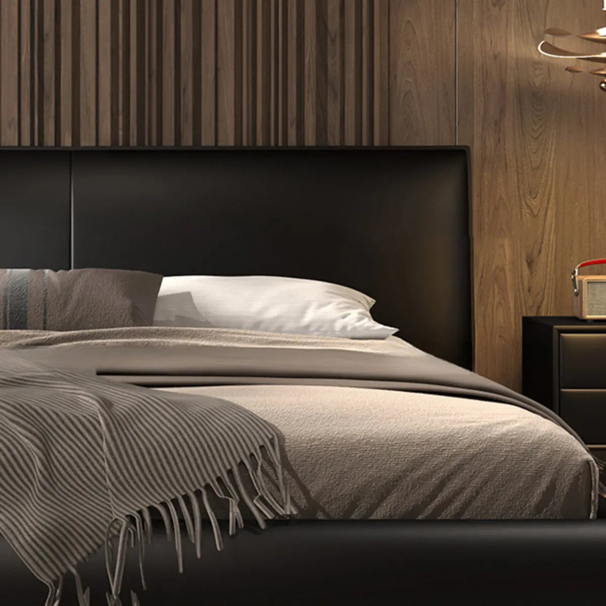 Black King Comfort Leather Upholstered Headboard Bed Image - 6