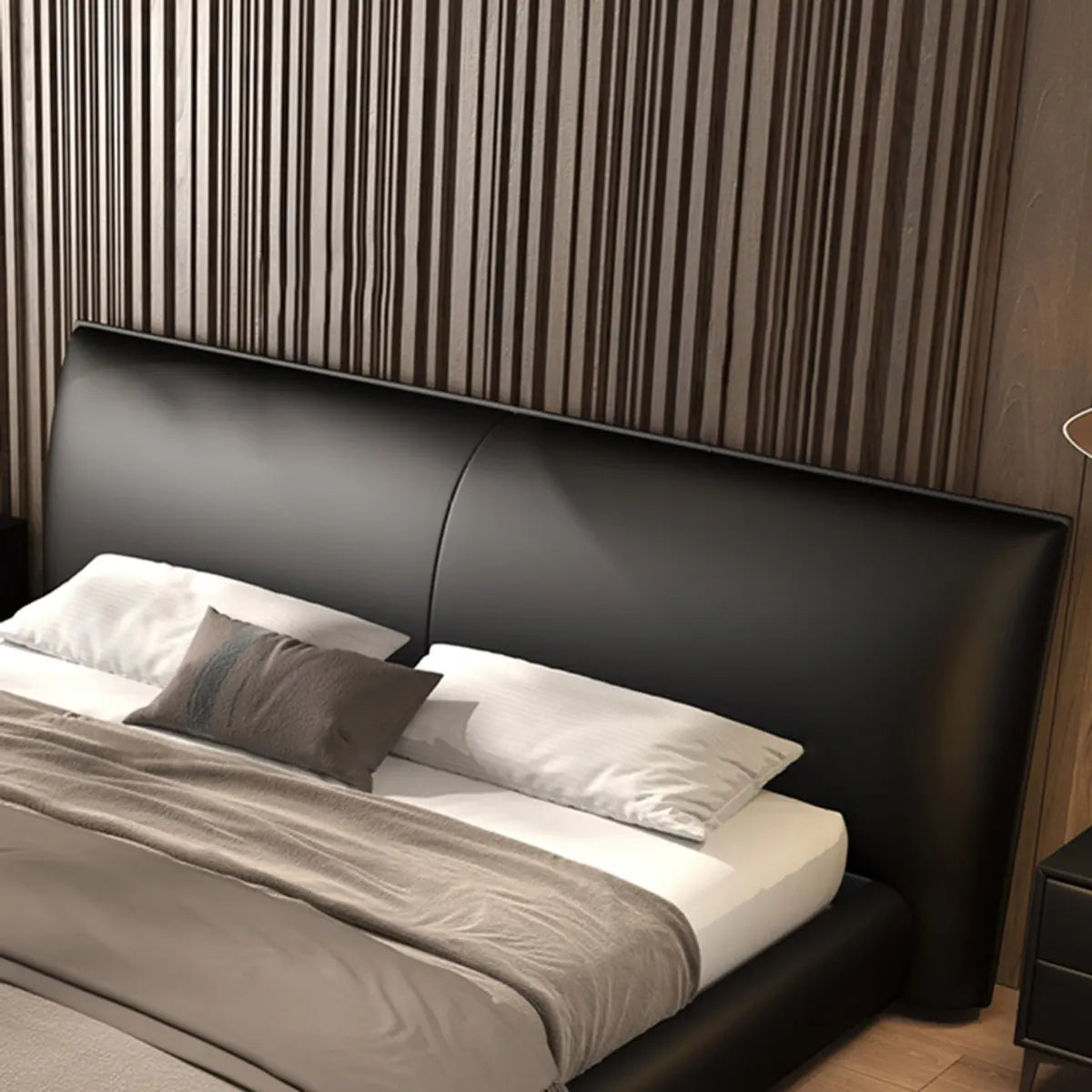 Black King Comfort Leather Upholstered Headboard Bed Image - 8