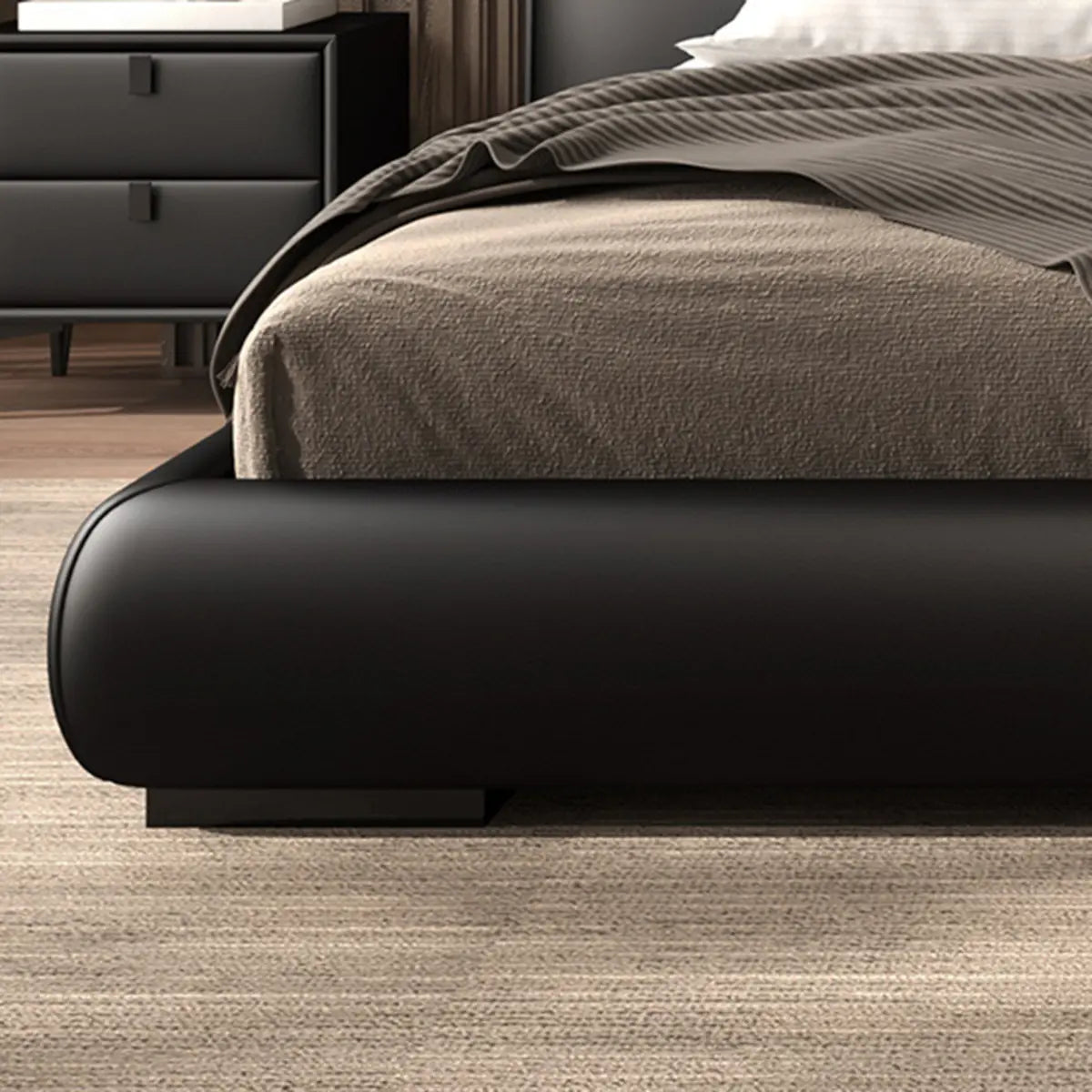 Black King Comfort Leather Upholstered Headboard Bed Image - 9