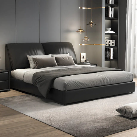 Black King Leather Headboard Storage Bed with Mattress Image - 1