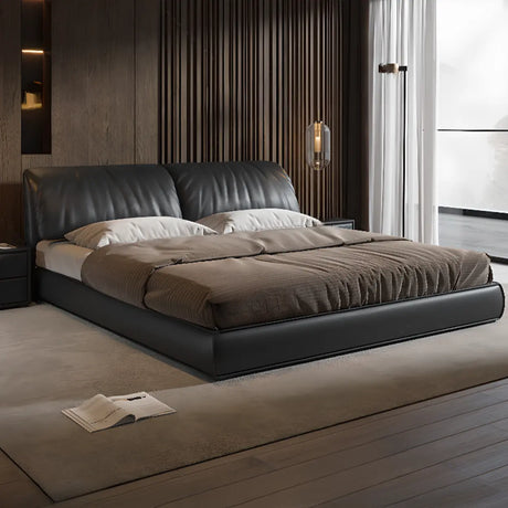 Black King Leather Lift Up Storage Bed with Headboard Image - 1