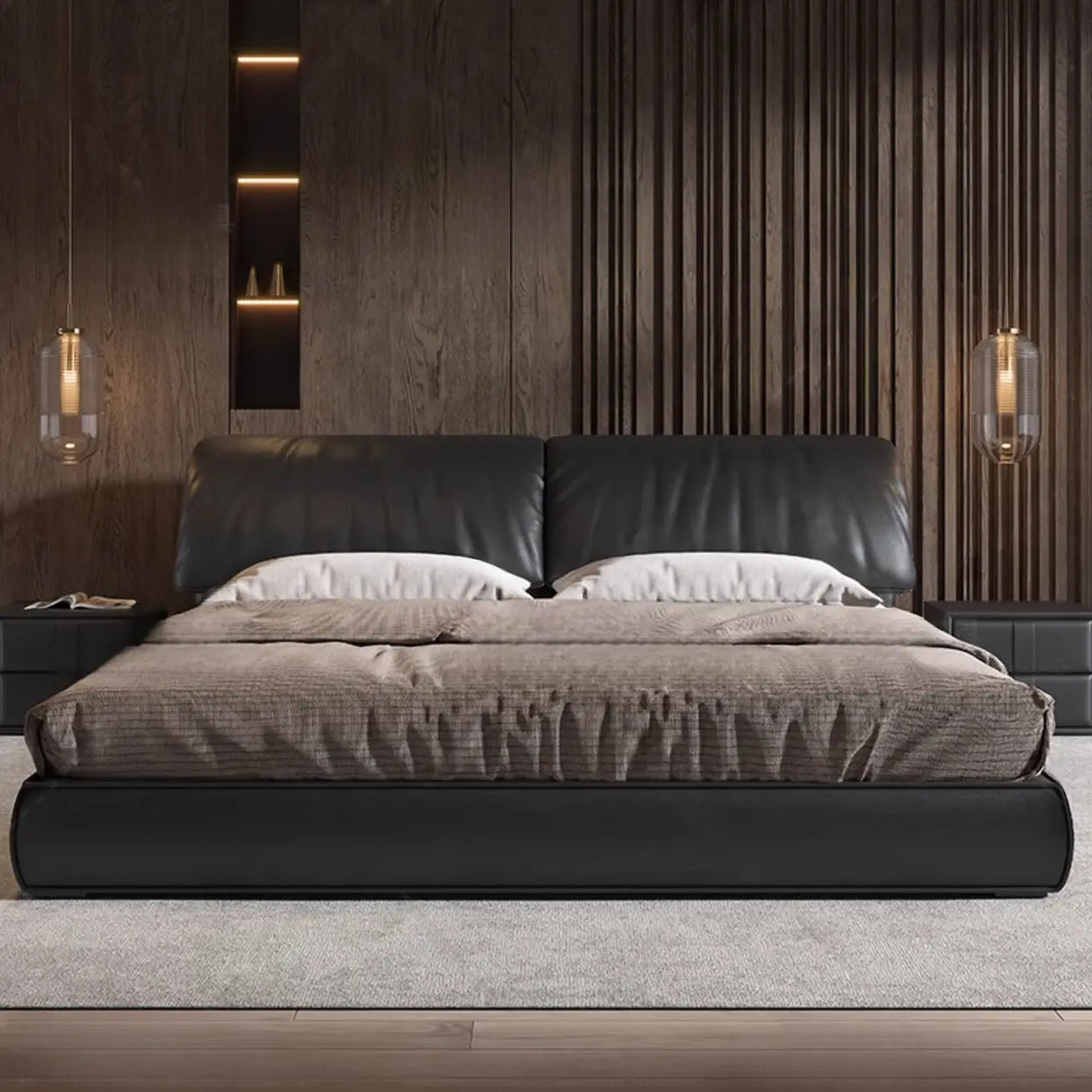 Black King Leather Lift Up Storage Bed with Headboard Image - 3