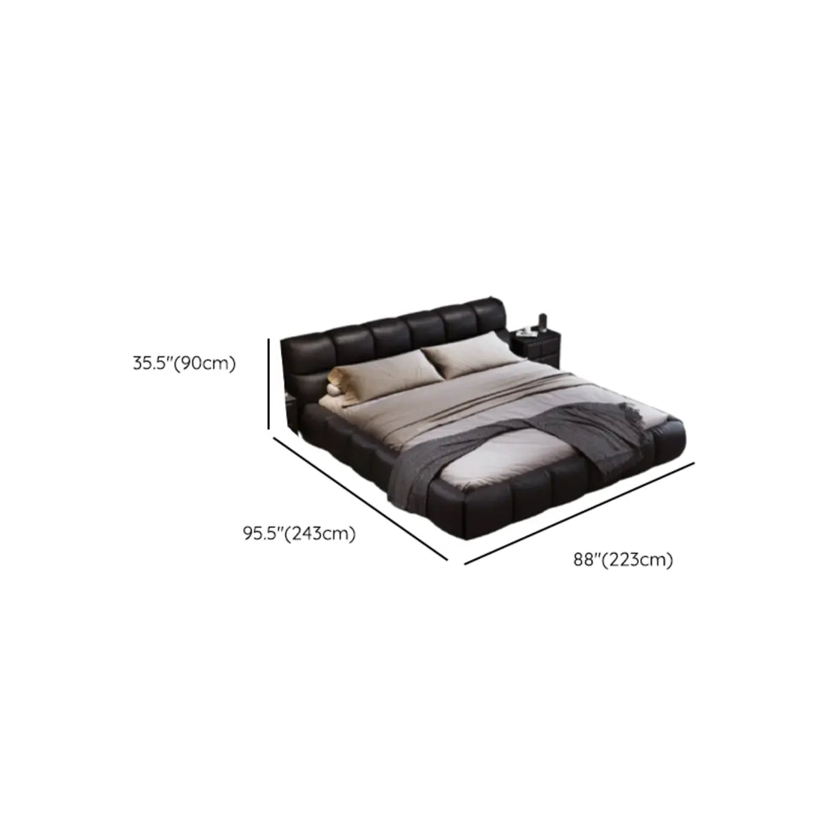 Black King Modern Leather Headboard  Floor Bed Frame Image - 10