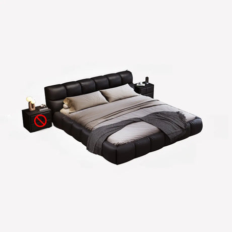 Black King Modern Leather Headboard  Floor Bed Frame Image - 2