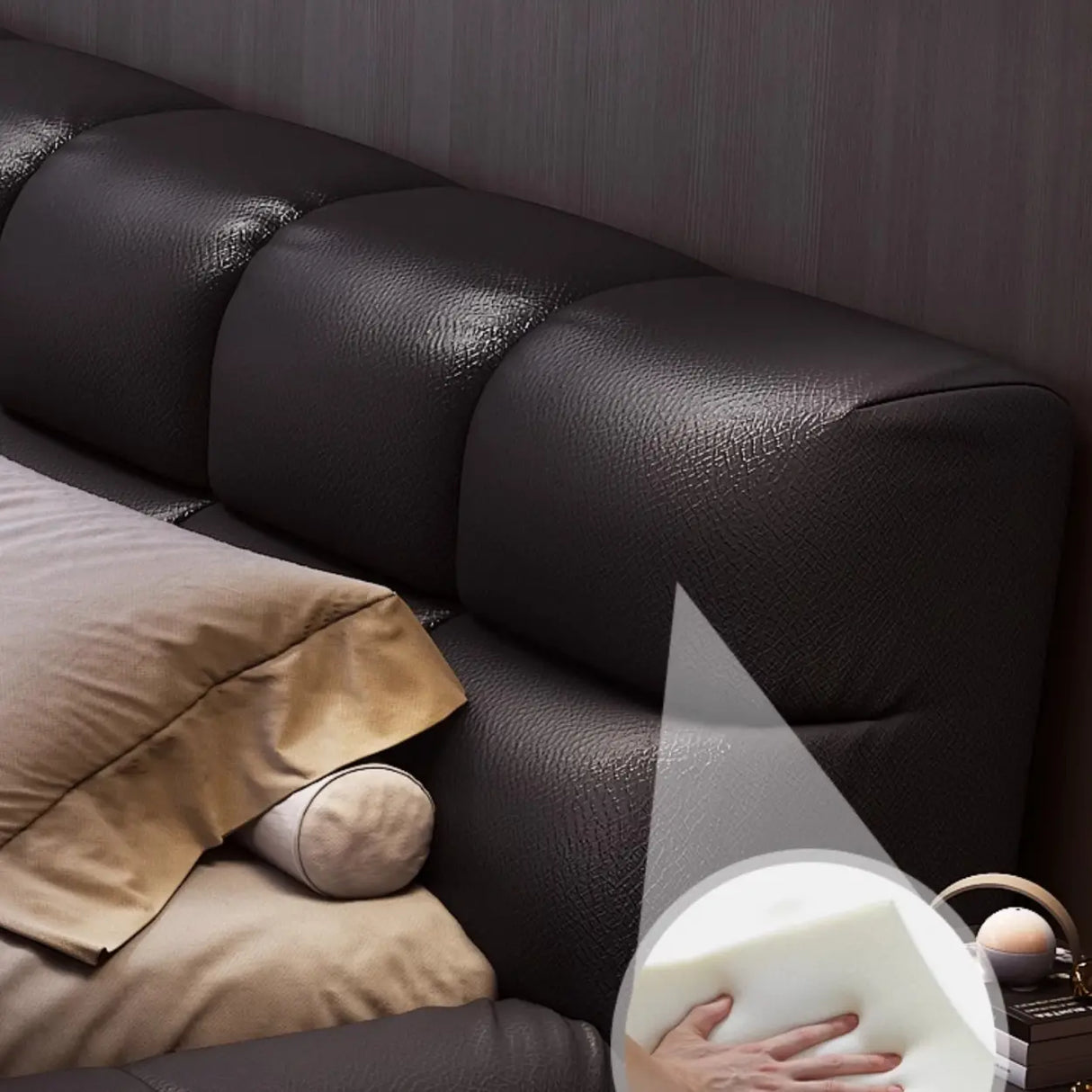 Black King Modern Leather Headboard  Floor Bed Frame Image - 6