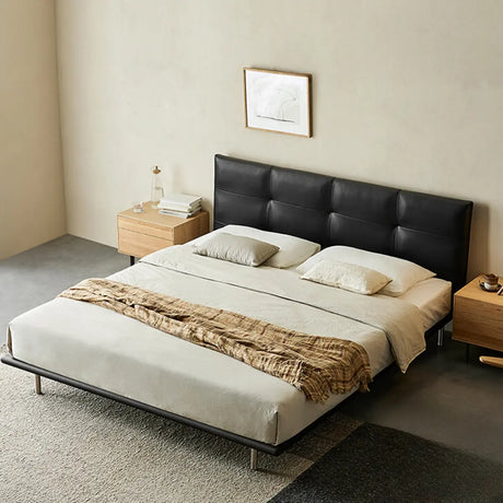 Black King Modern Leather Soft Headboard Panel Bed Image - 1