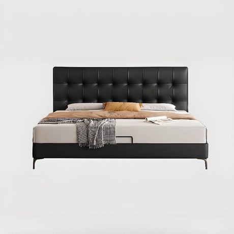Black King Upholstered Headboard PU Storage Included Bed Image - 2