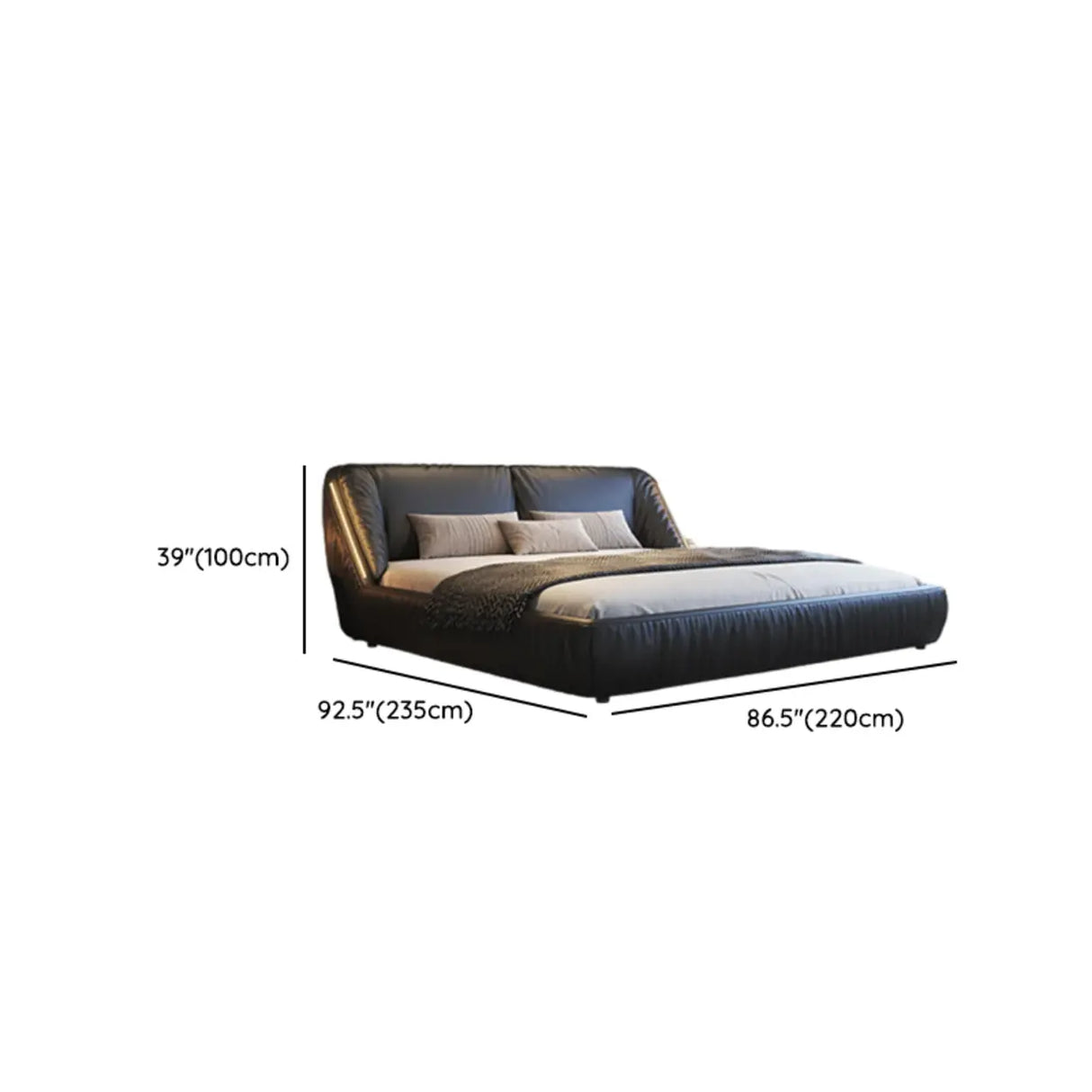 Black King Upholstered Leather Modern Wingback Bed Image - 15