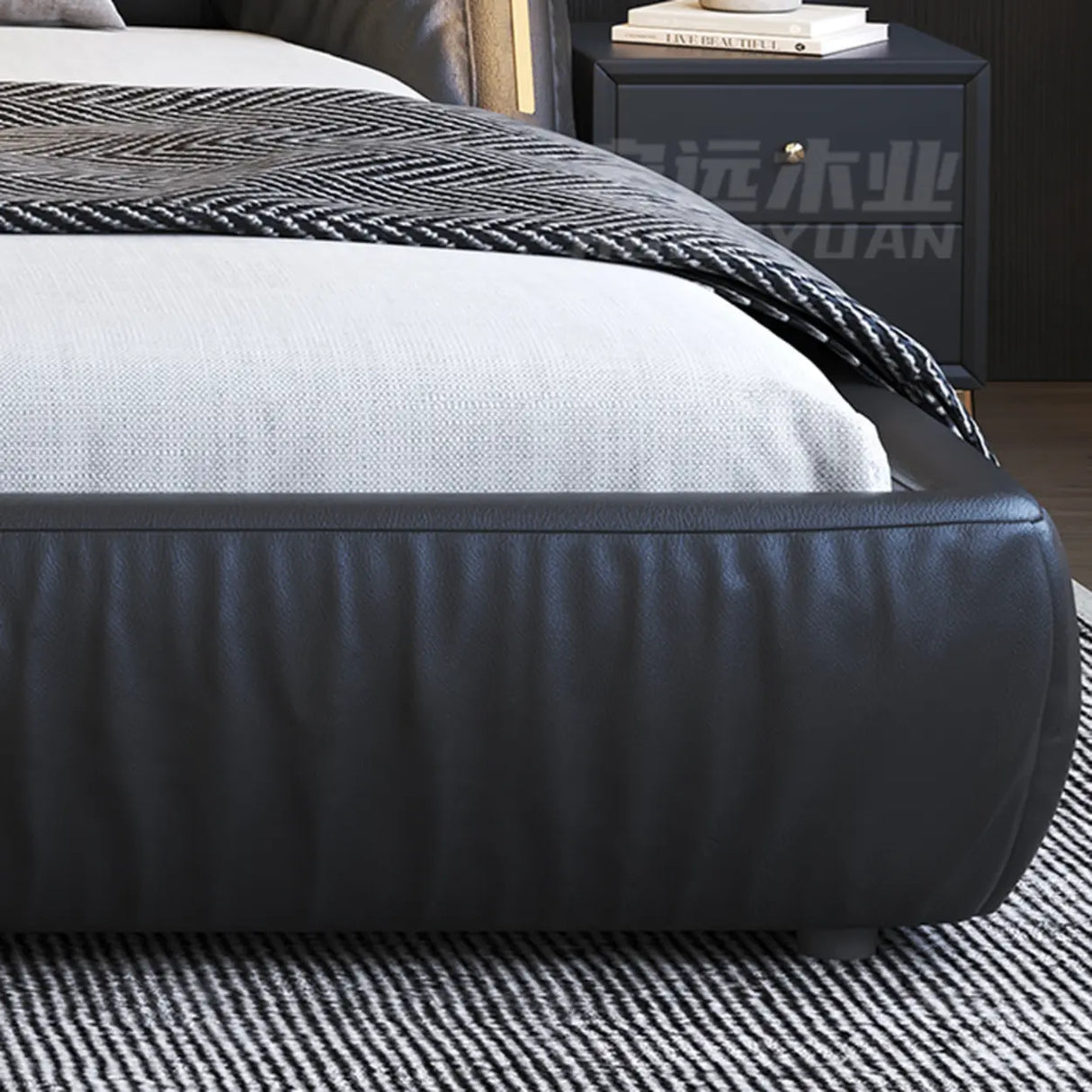 Black King Upholstered Leather Modern Wingback Bed Image - 6