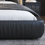 Black King Upholstered Leather Modern Wingback Bed Image - 6