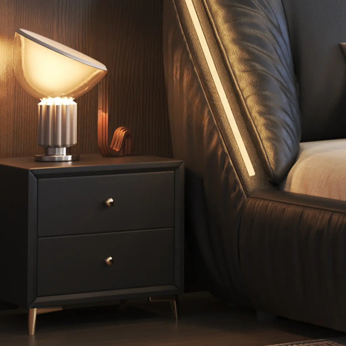 Black King Upholstered Leather Modern Wingback Bed Image - 8