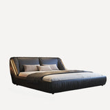 Black King Upholstered Leather Modern Wingback Bed Image - 9
