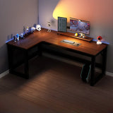 Black L-Shape Wooden Gaming Desk with Cord Management  Image - 10