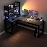 Black L-Shape Wooden Gaming Desk with Cord Management  Image - 18