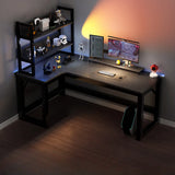 Black L-Shape Wooden Gaming Desk with Cord Management  Image - 19