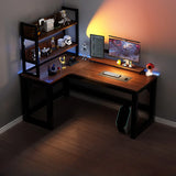 Black L-Shape Wooden Gaming Desk with Cord Management  Image - 2