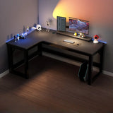 Black L-Shape Wooden Gaming Desk with Cord Management  Image - 24