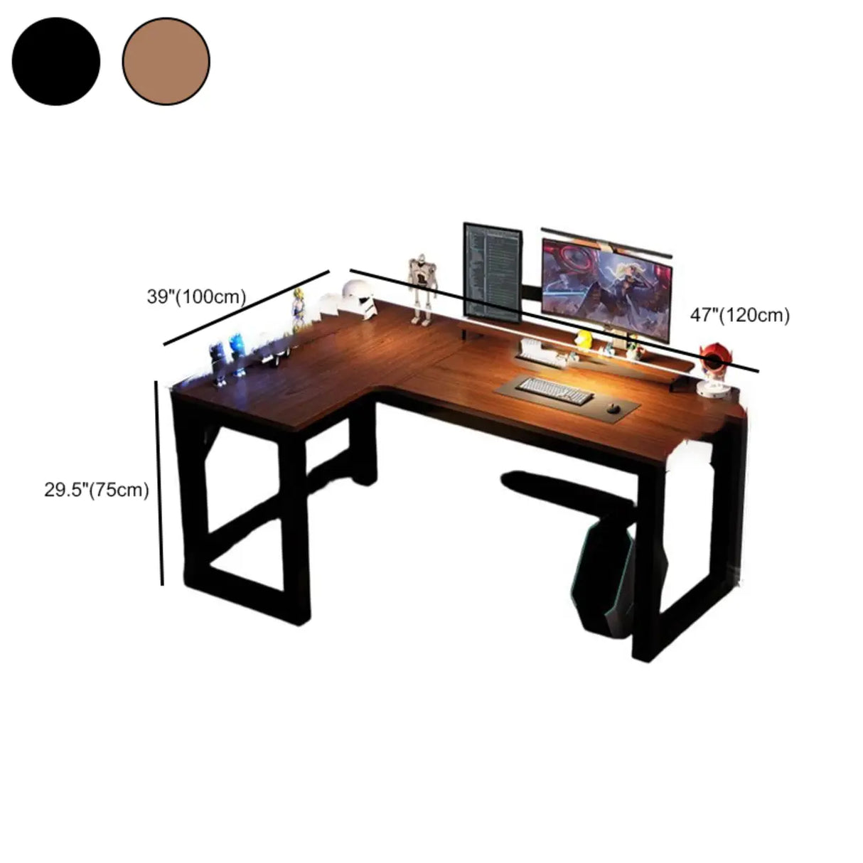 Black L-Shape Wooden Gaming Desk with Cord Management  