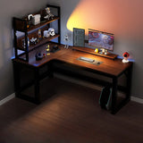 Black L-Shape Wooden Gaming Desk with Cord Management  Image - 3