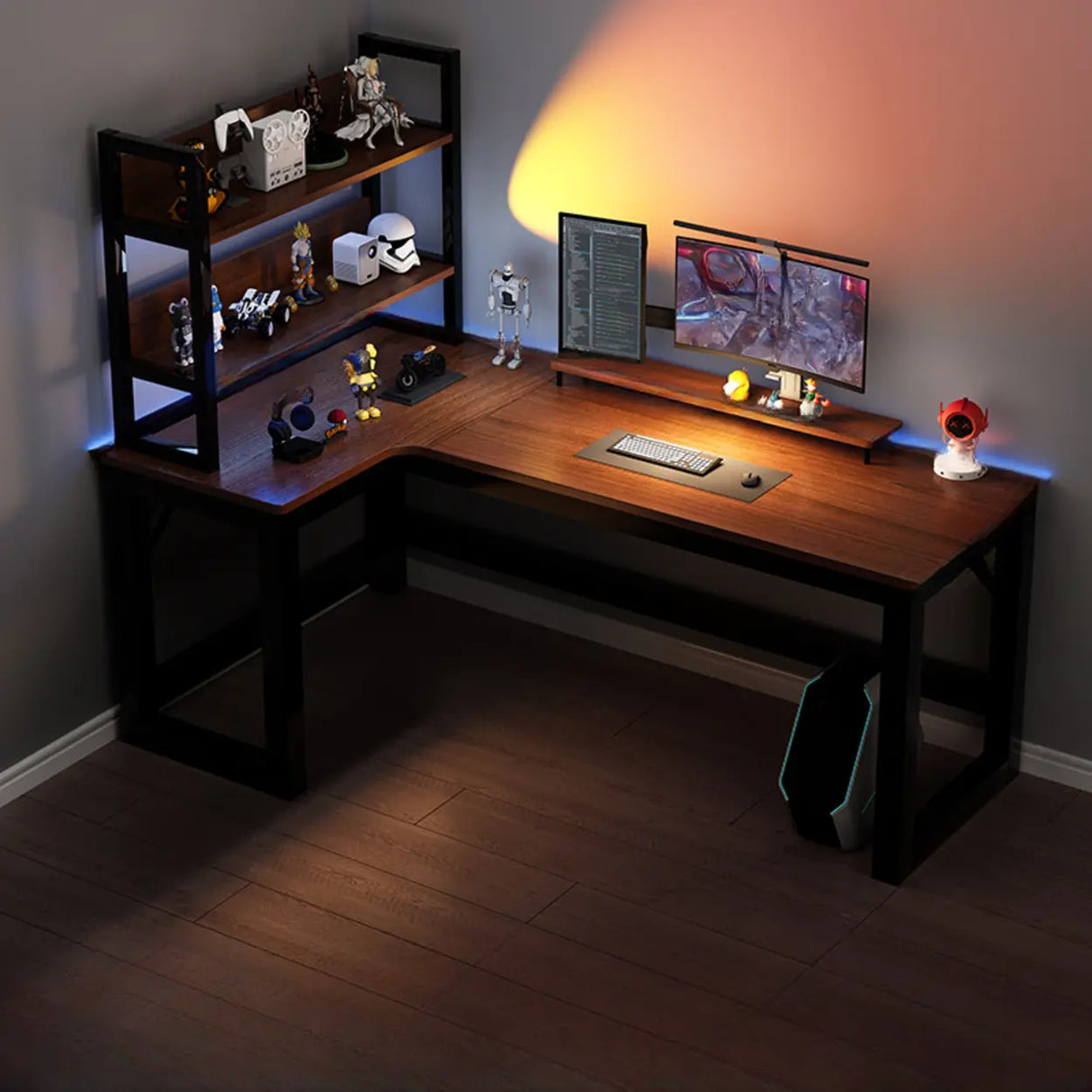 Black L-Shape Wooden Gaming Desk with Cord Management  Image - 6