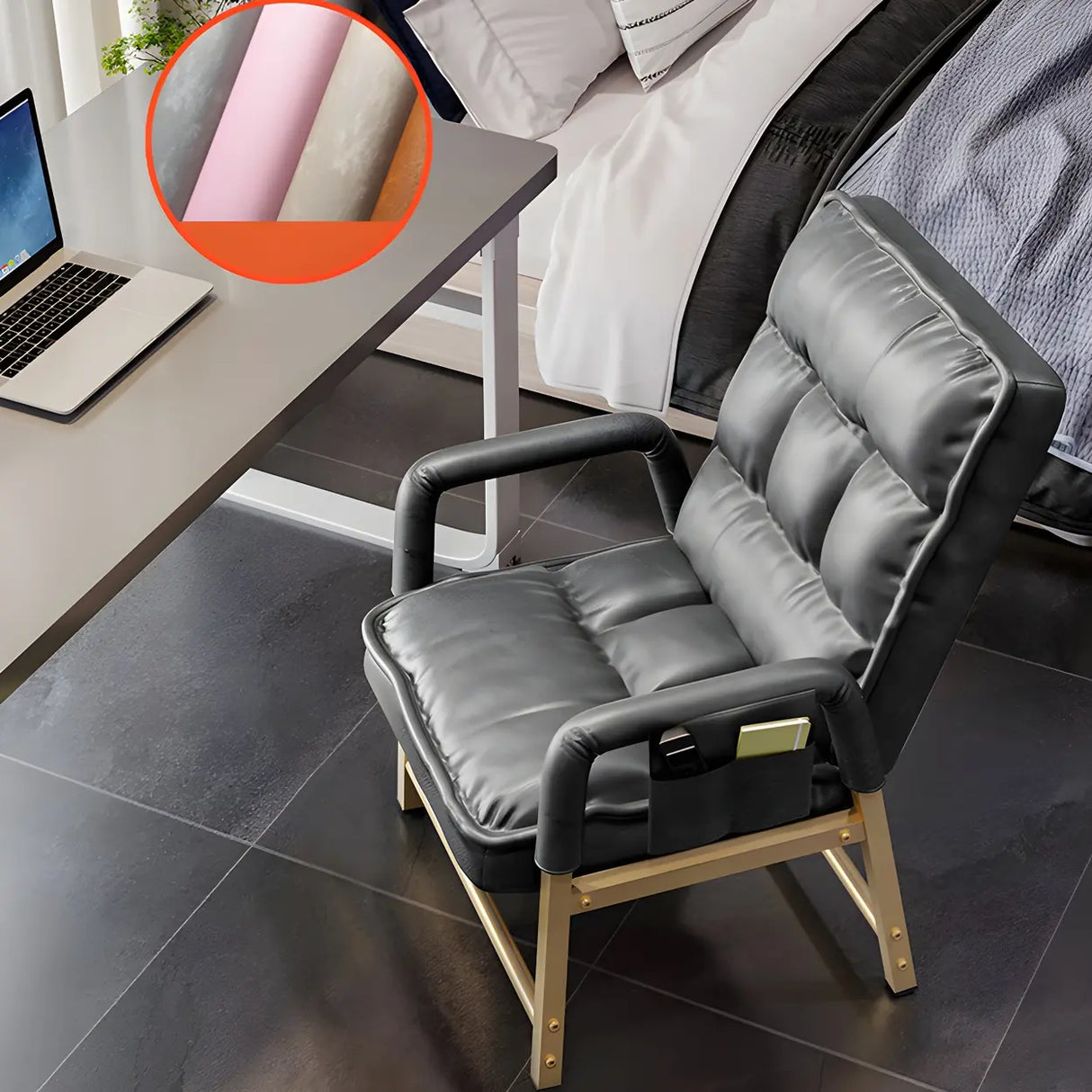 Black Large Adjustable Ergonomic PU Leather Office Chair Image - 14