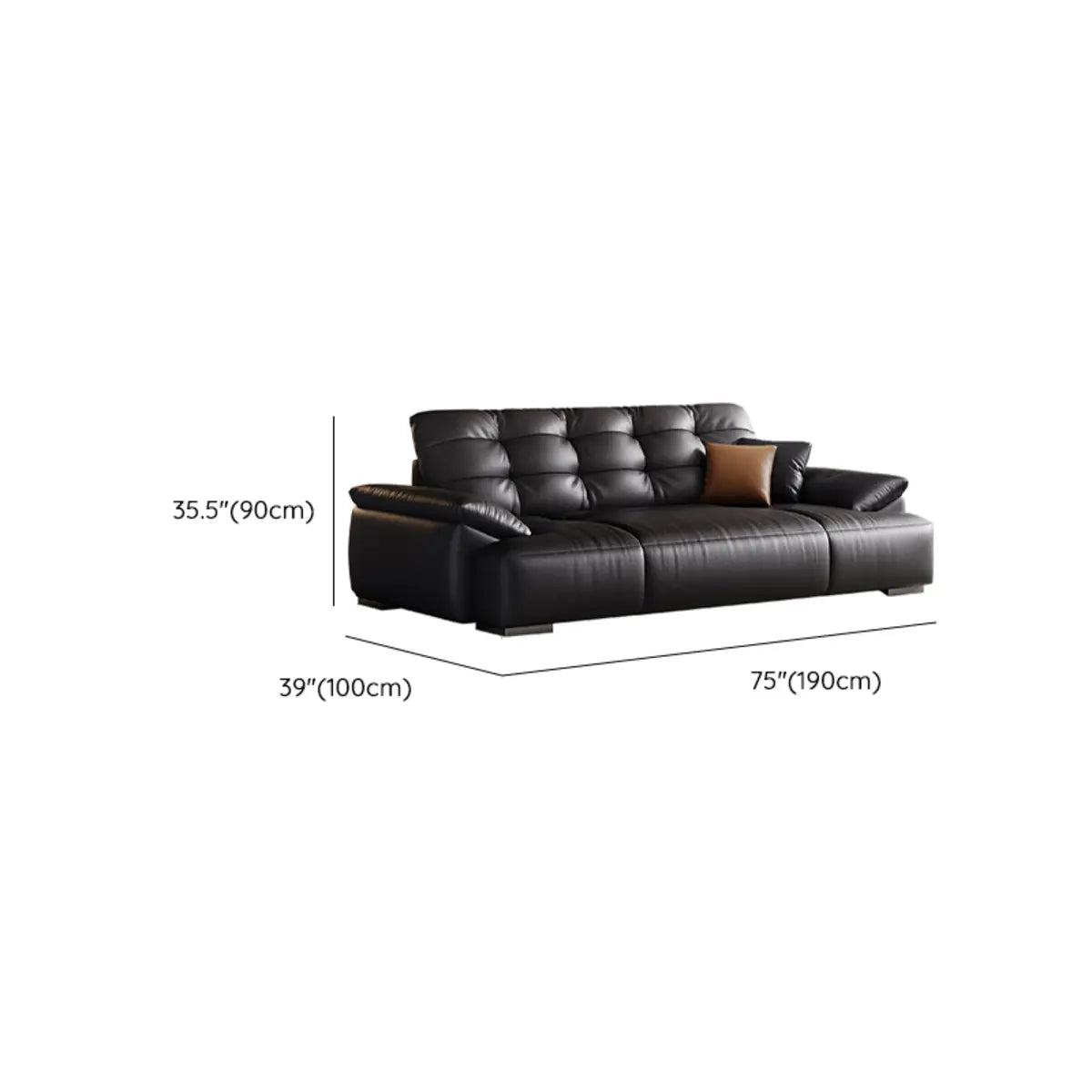 Black Leather Light Wood Frame Reception Sofa with Arms Image - 15