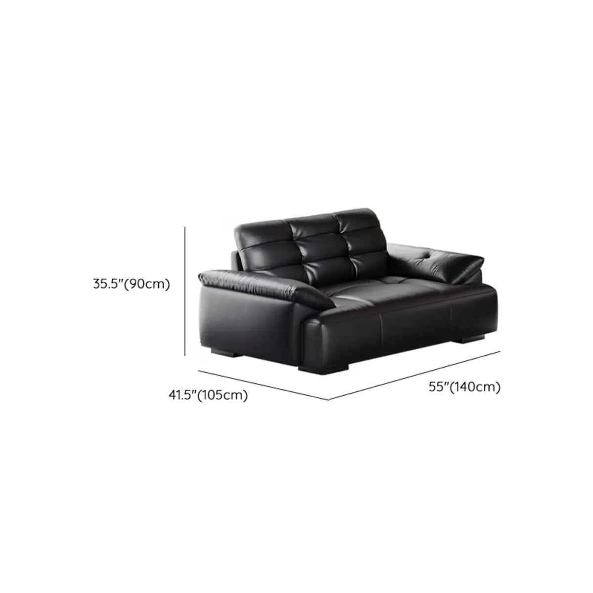 Black Leather Light Wood Frame Reception Sofa with Arms Image - 16