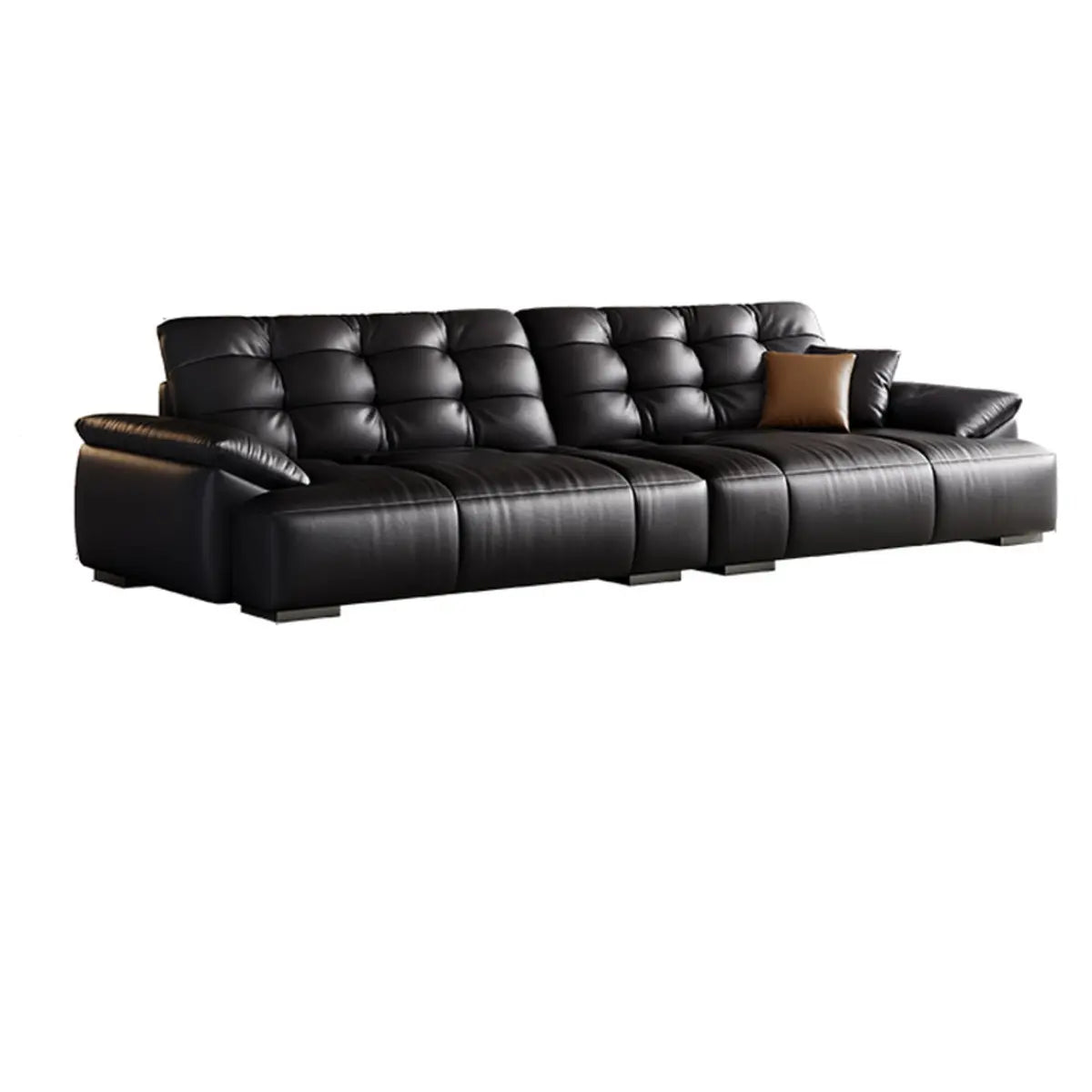 Black Leather Light Wood Frame Reception Sofa with Arms Image - 3