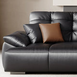 Black Leather Light Wood Frame Reception Sofa with Arms Image - 4