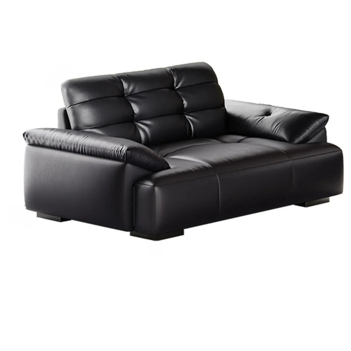 Black Leather Light Wood Frame Reception Sofa with Arms Image - 5