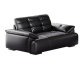 Black Leather Light Wood Frame Reception Sofa with Arms Image - 5