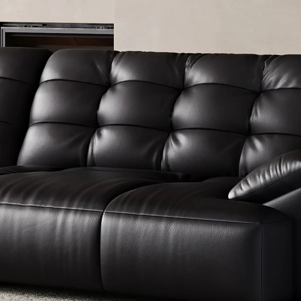 Black Leather Light Wood Frame Reception Sofa with Arms Image - 8