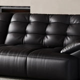 Black Leather Light Wood Frame Reception Sofa with Arms Image - 8