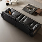 Black Leather Light Wood Frame Reception Sofa with Arms Image - 9
