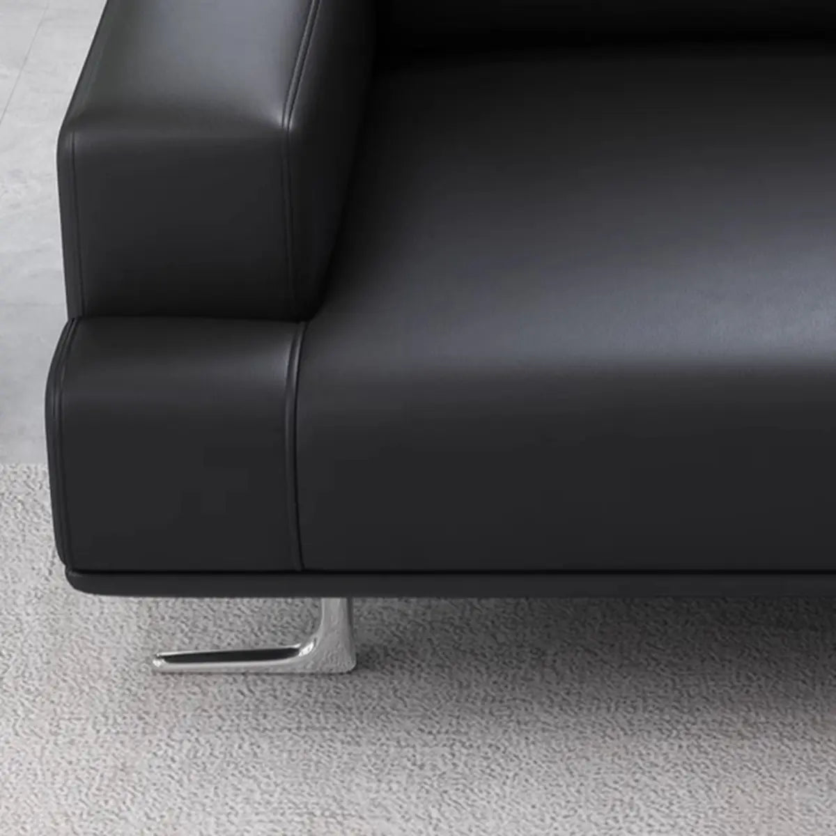 Black Leather Office Reception Sofa Set	with Legs Image - 10