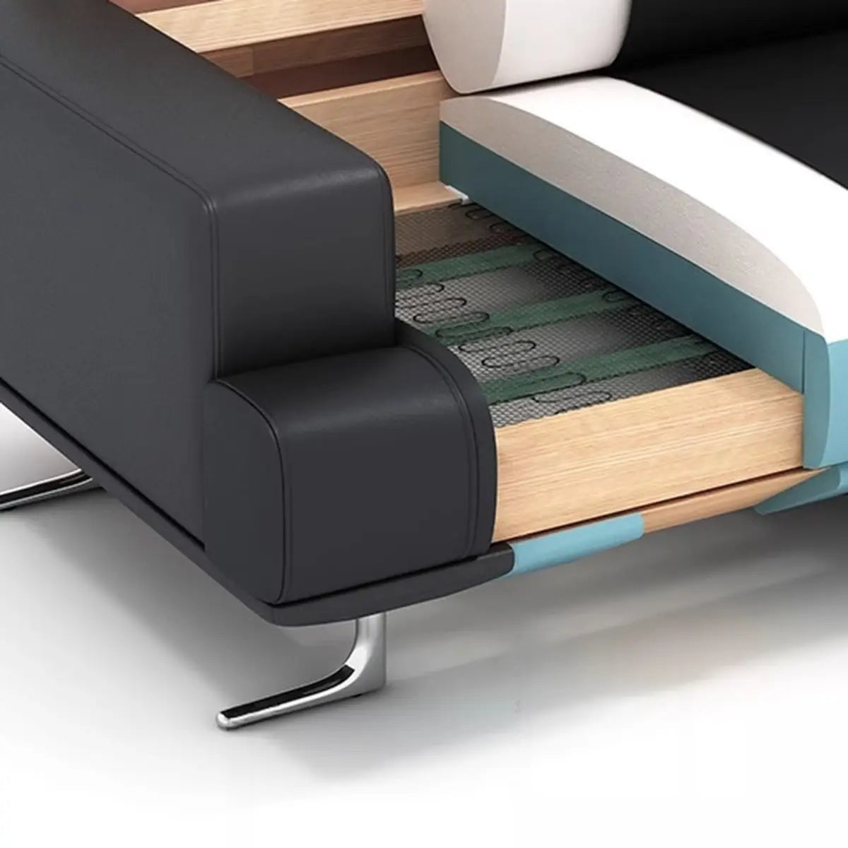 Black Leather Office Reception Sofa Set	with Legs Image - 12