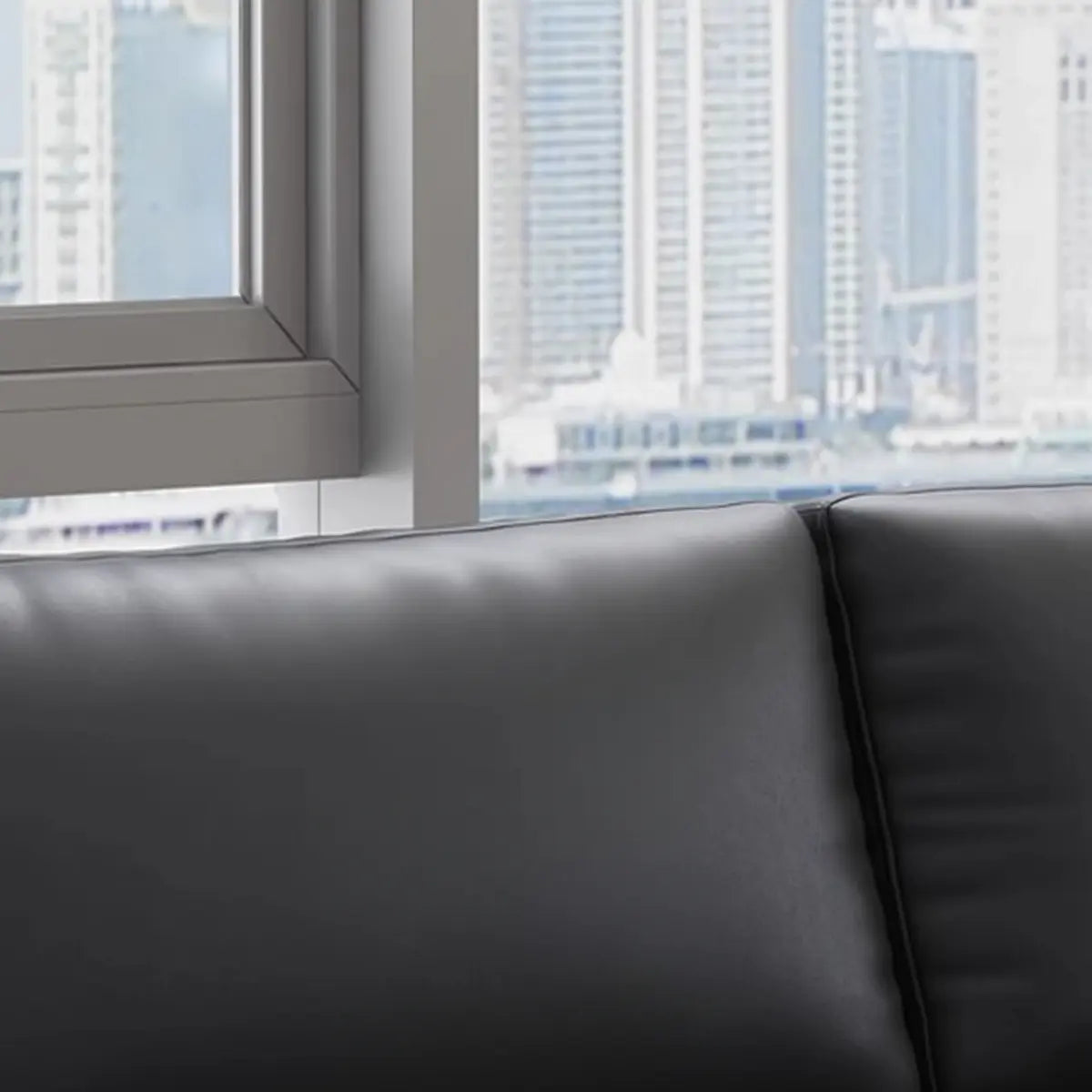 Black Leather Office Reception Sofa Set	with Legs Image - 9