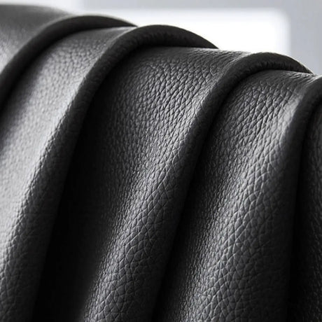 Black Leather Three-Seats Wood Frame Reception Sofa Image - 2