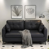Black Leather Tufted Back Pillow Top Arm Loveseat Image - 1
