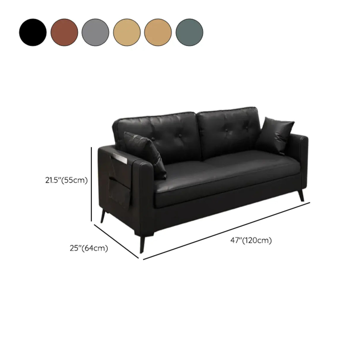 Black Leather Tufted Back Pillow Top Arm Loveseat 