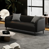 Black Leather Wood Frame Reception Sofa with Pillow Image - 1