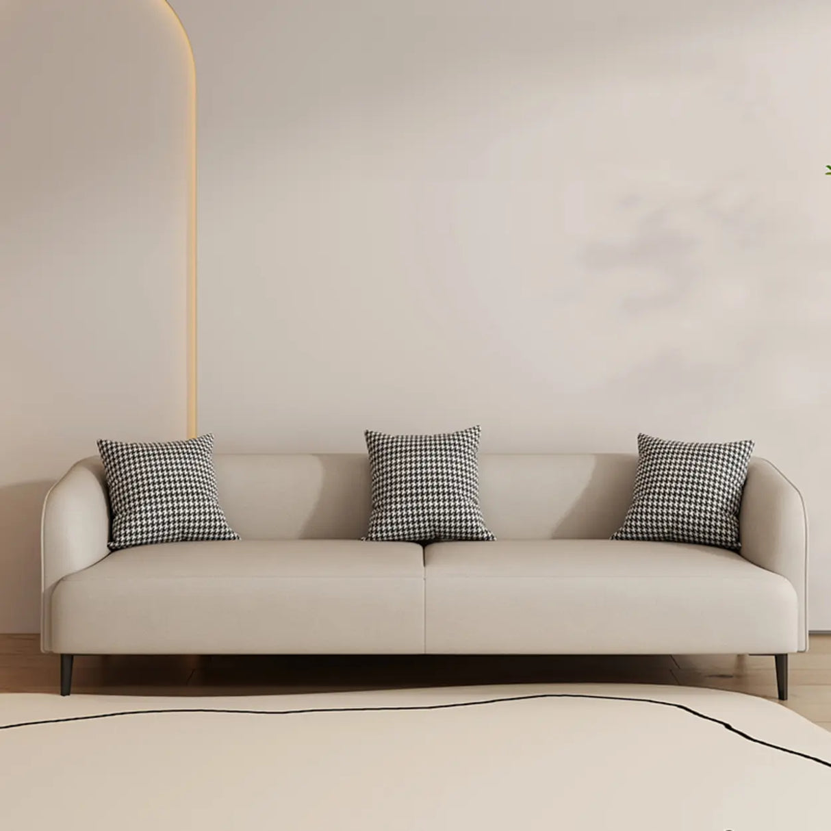 Black Leather Wood Frame Reception Sofa with Pillow Image - 11