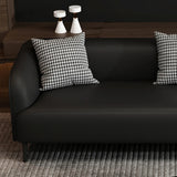 Black Leather Wood Frame Reception Sofa with Pillow Image - 12
