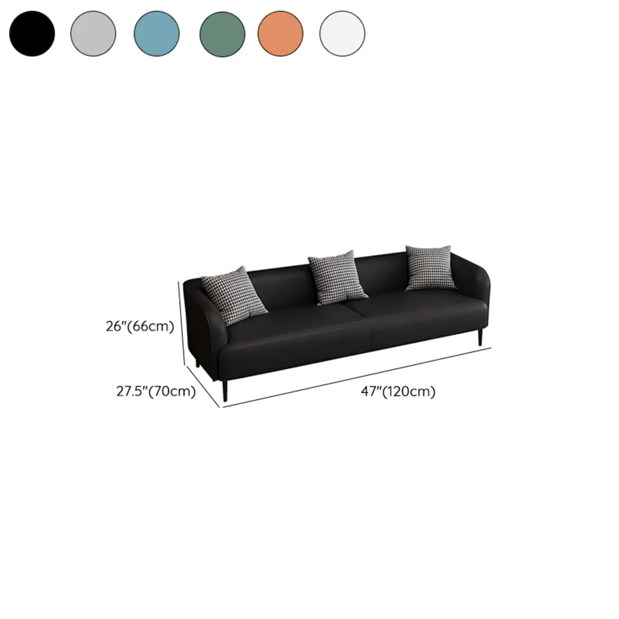 Black Leather Wood Frame Reception Sofa with Pillow 