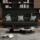 Black Leather Wood Frame Reception Sofa with Pillow Image - 4