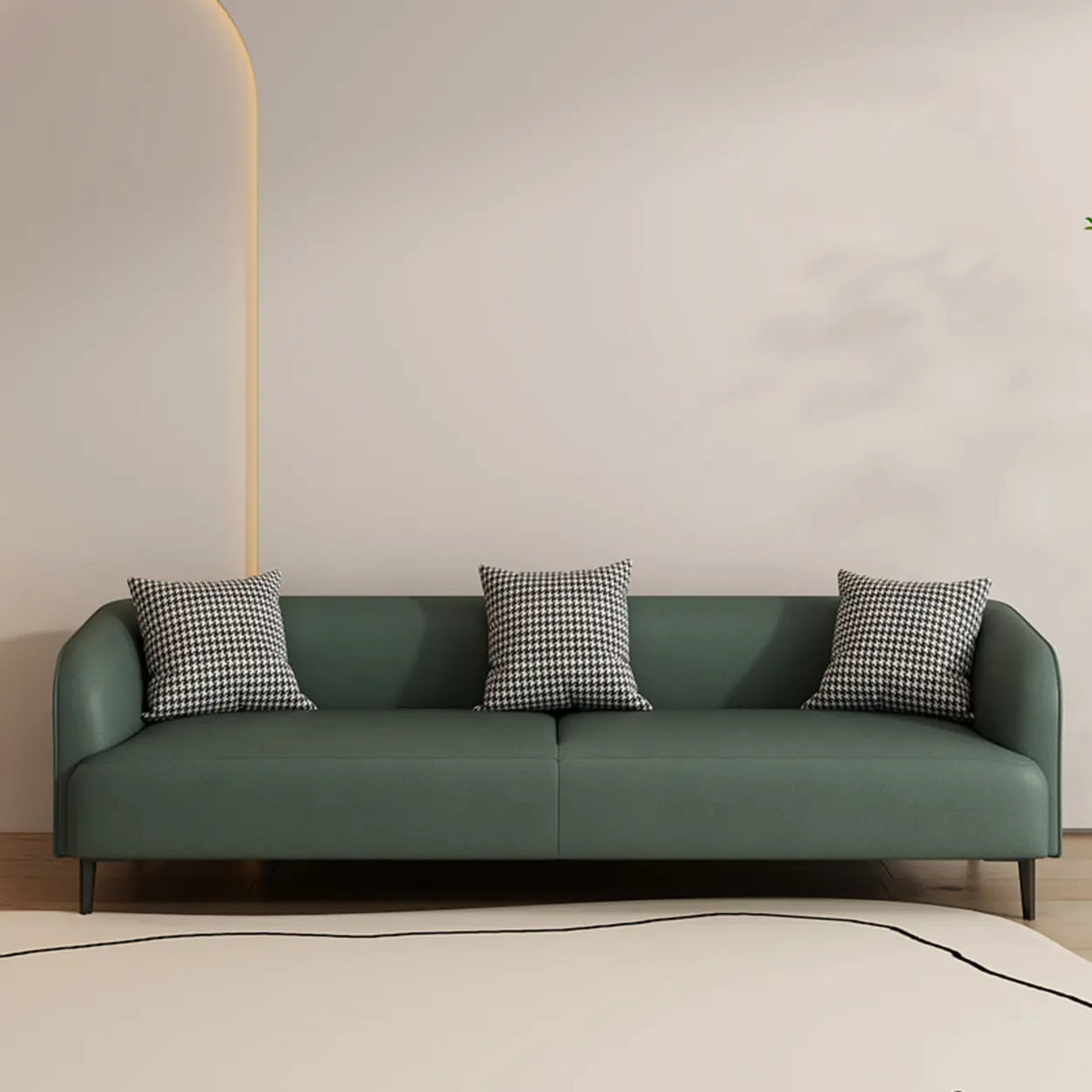 Black Leather Wood Frame Reception Sofa with Pillow Image - 7