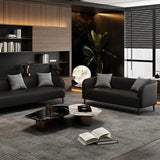 Black Leather Wood Frame Reception Sofa with Pillow Image - 8